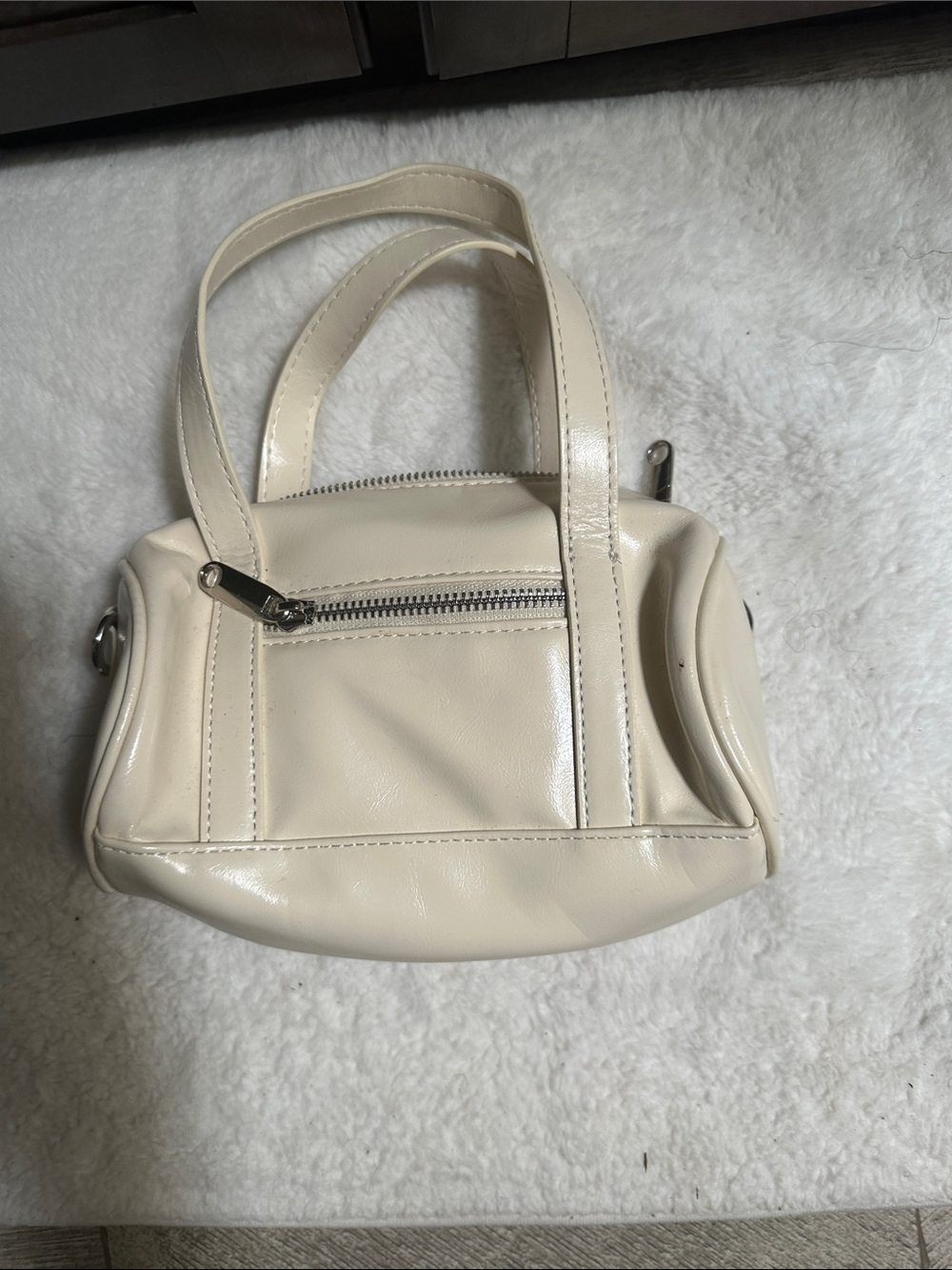 Cream Mini Tote Bag with Front Zip Pocket